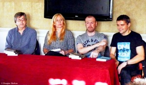 Caro Ramsay, Neil Broadfoot and I seem to be taking a question very seriously during last year's Death in Grantown festival. Matt Bendoris, far right, has a twinkly in his eye though. Something cheeky was coming I think.
